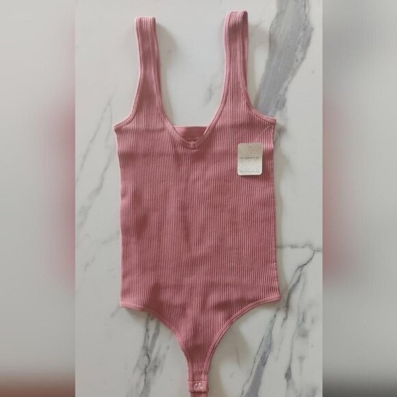 Ribbed Lounge Bodysuit Free People Intimately Soft Pink Casual Lounge Minimalist - Picture 3 of 8